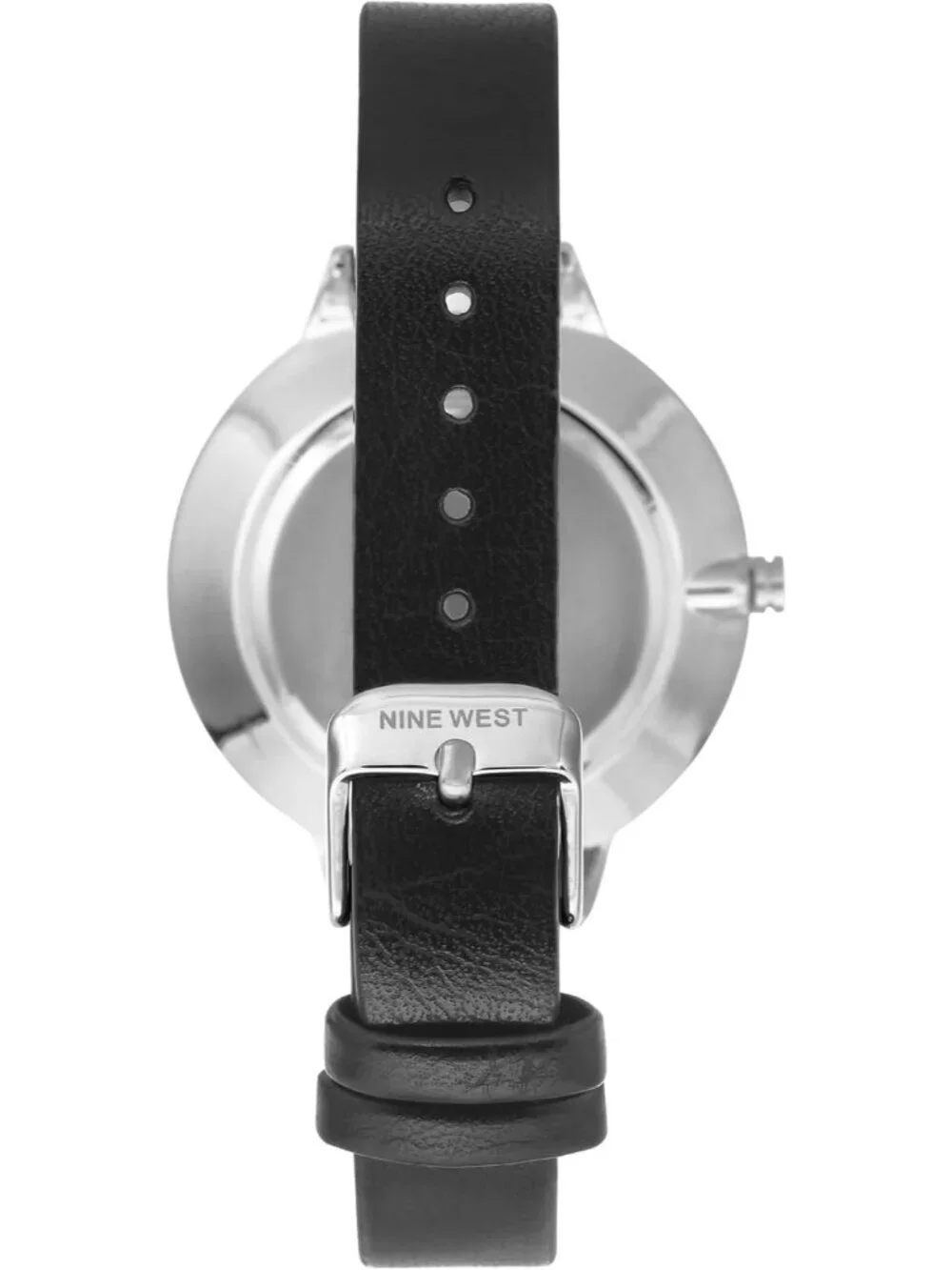 Nine West Women's Black And Silver Analog Quartz Floral Dial Smooth Strap Watch